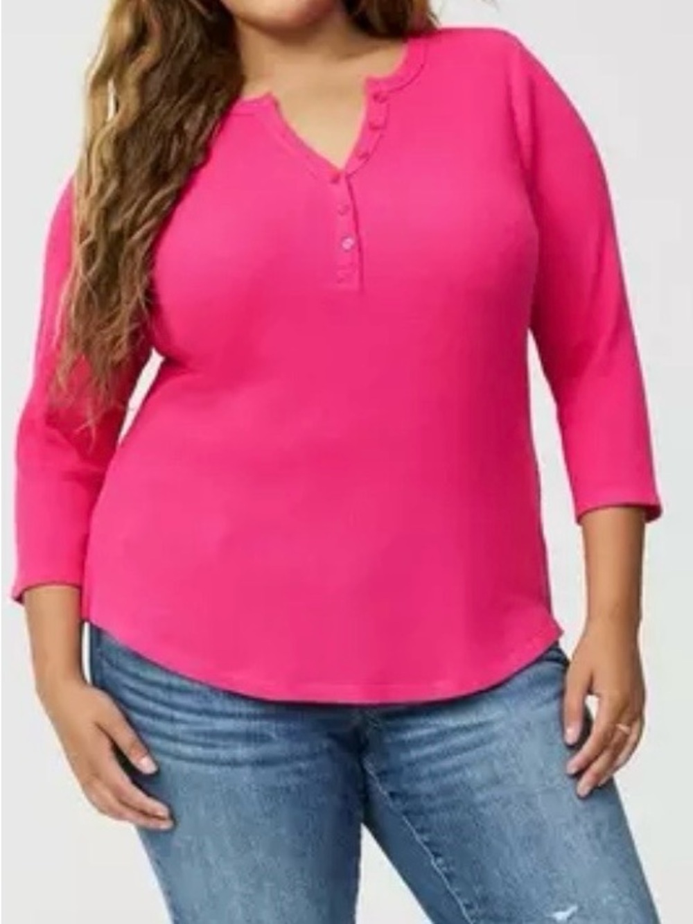 Torrid Bright Pink 3/4 Sleeve Button Henley Top